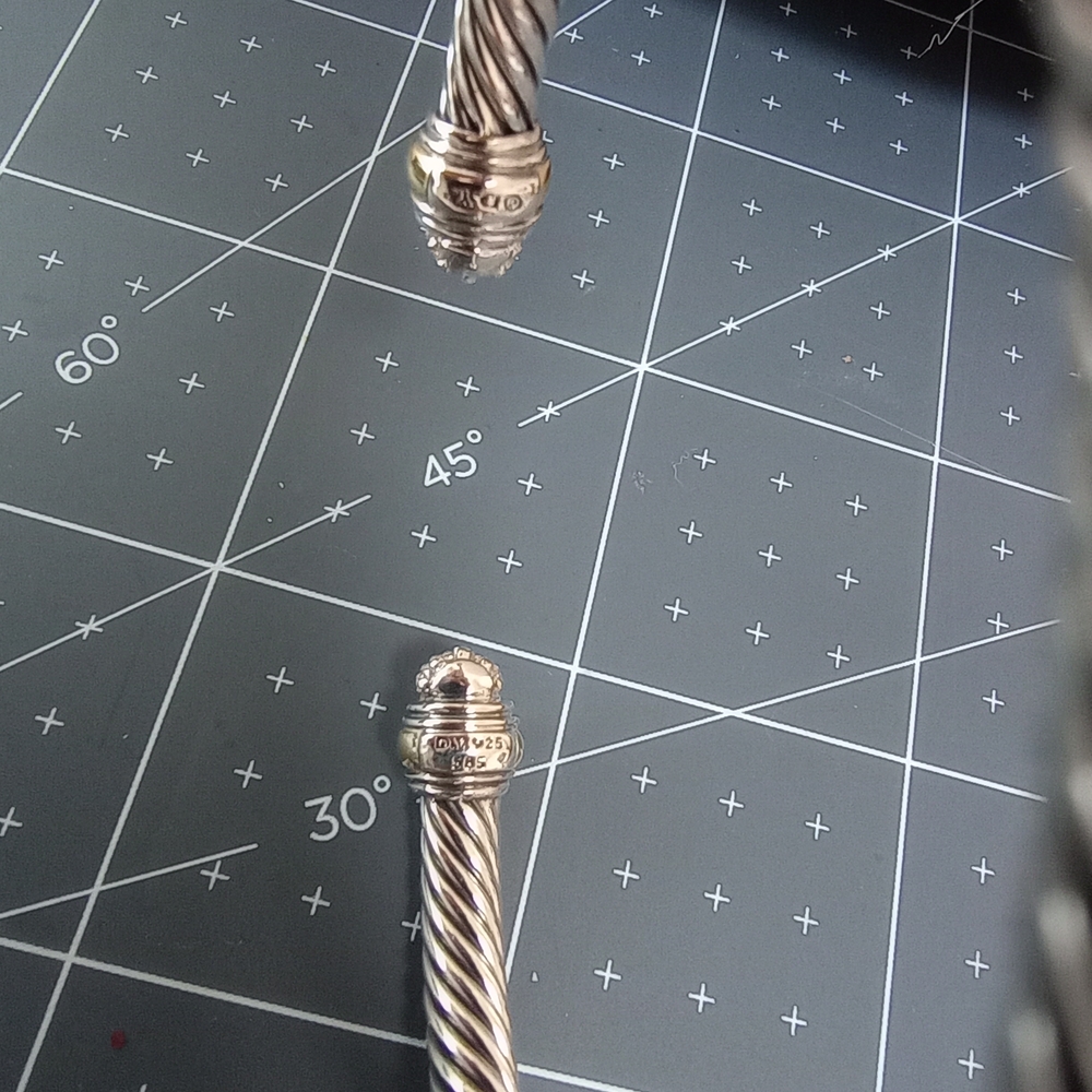 David Yurman 5 mm Cable Silver & Yellow Gold With Diamonds Bracelet - Picture 6 of 9